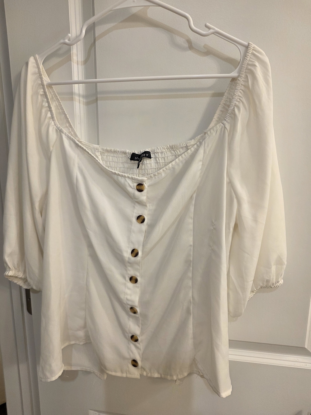 New Glory Cream Button-Front Peasant Blouse